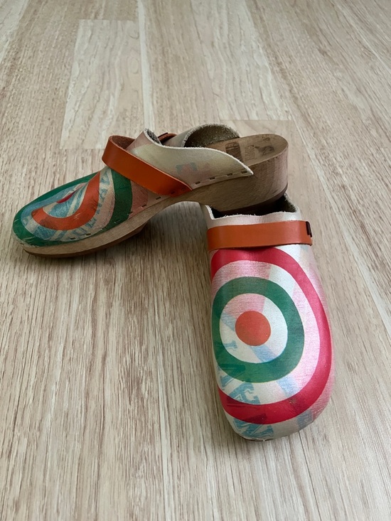 Camper Shoes - Colorful Camper Wooden Clogs with Orange Strap